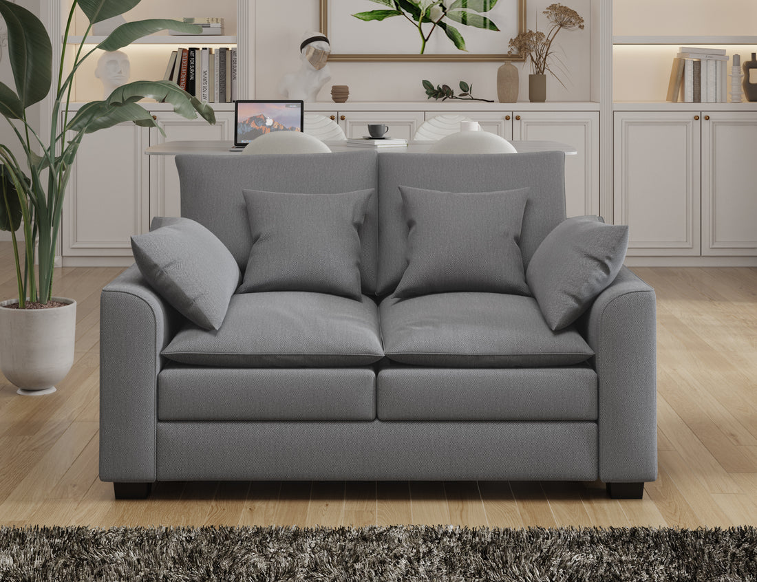 55" Loveseat Couch 2 Seater Sofa With Pillows Polyester Upholstery Duck Down Filled Cushion Sofa For Living Room Apartment,Grey Grey Polyester Wood Primary Living Space Soft Cushion Back Foam Polyester 2 Seat