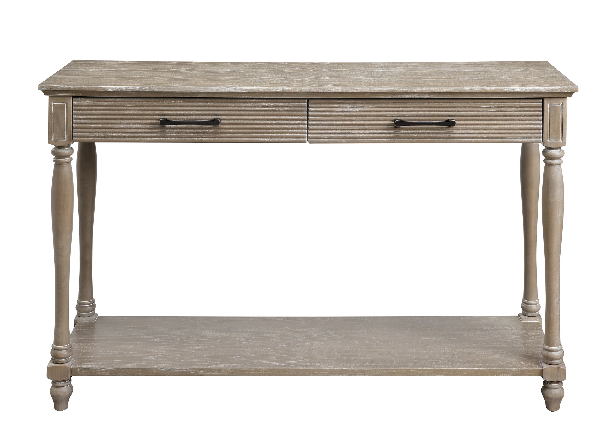 Weathered Oak 2 Drawer Sofa Table With Shelf Oak Primary Living Space Traditional Drawers Rectangular Solid Wood Mdf