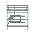 Full Size High Loft Bed With Built In Desk, Ladder Platform, Ladders, Guardrails ,Grey Full Grey Bedroom American Design Pine