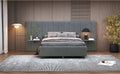 Full Size Upholstered Platform Bed With Big Headboard, Bedroom Furniture, Velvet, Gray Full Gray Plywood