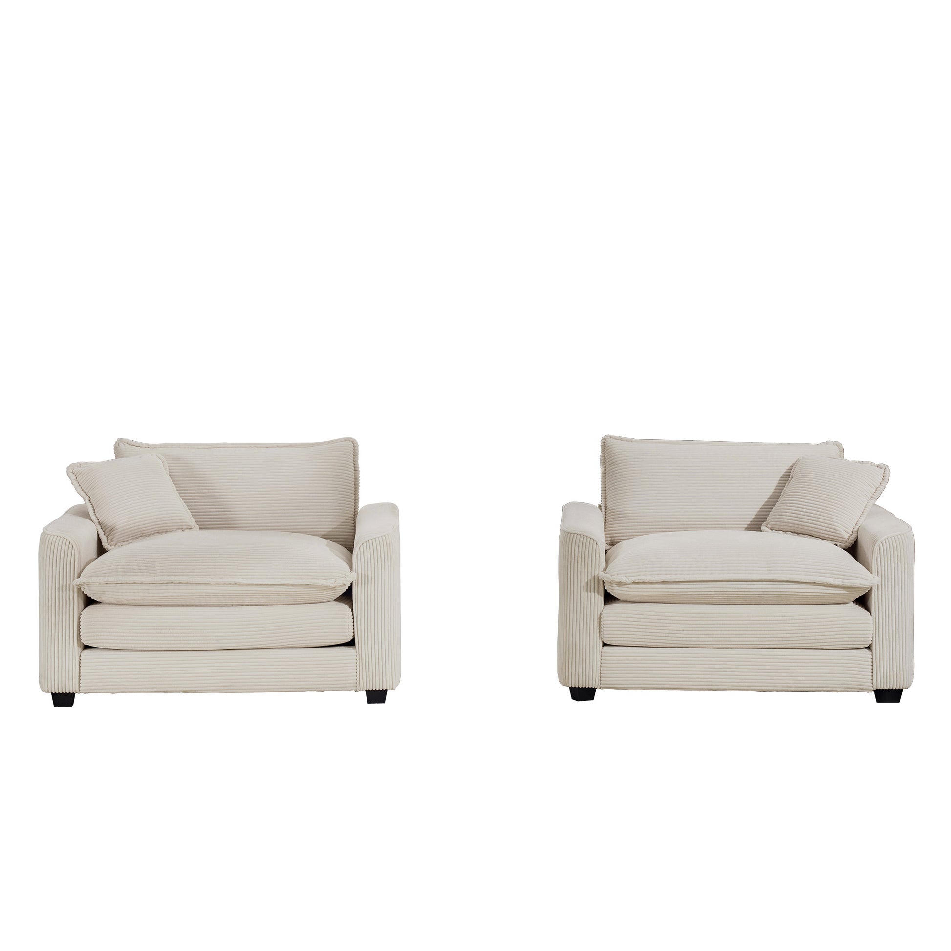 Luxurious And Sophisticated Deep Seated Sofa Set With Two Single Sofas In Light Beige Corduroy Fabric, Set Of 2 Accent Chair For Living Room Beige Corduroy 2 Seat