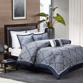 8 Piece Jacquard Comforter Set Navy Queen Queen Navy Polyester