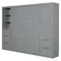 Queen Size Murphy Bed Wall Bed With Closet ,Drawers And Shelves,Gray Queen Gray Mdf Lvl