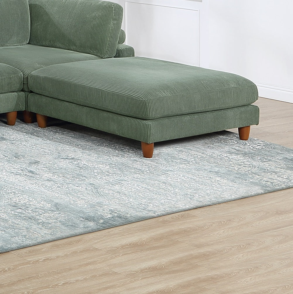 Living Room Furniture 1Pc Cocktail Ottoman Sage Color Corduroy Cushion Extra Large Ottoman Wood Legs Sage Primary Living Space Green Contemporary,Modern Square Corduroy