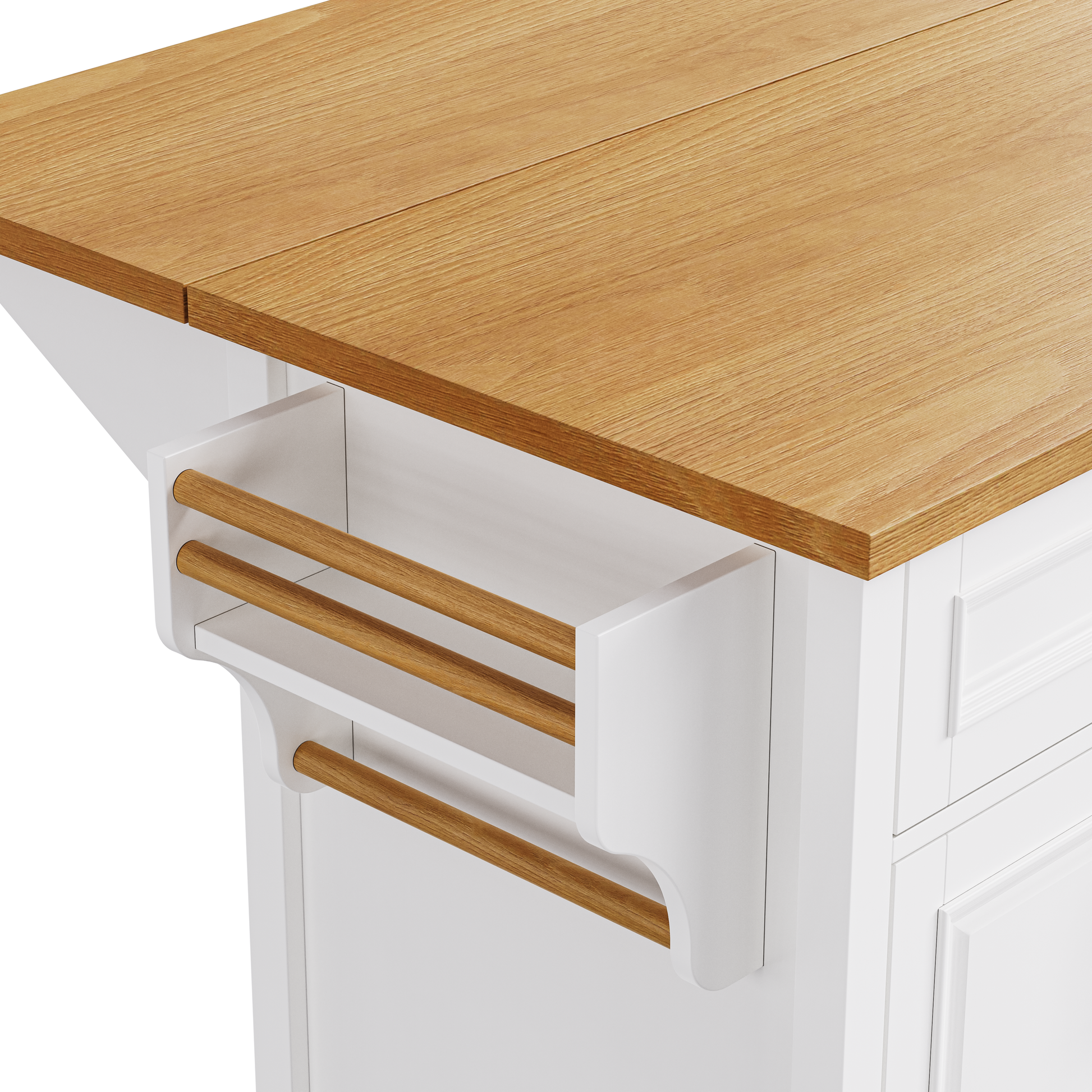 K&K 52'' Kitchen Island With Drop Leaf, Embossed Texture Kitchen Island On Wheels With Spice Rack, Towel Rack, 2 Doors And 5 Drawers, Kitchen Storage Cart With Adjustable Shelf For Kitchen, White