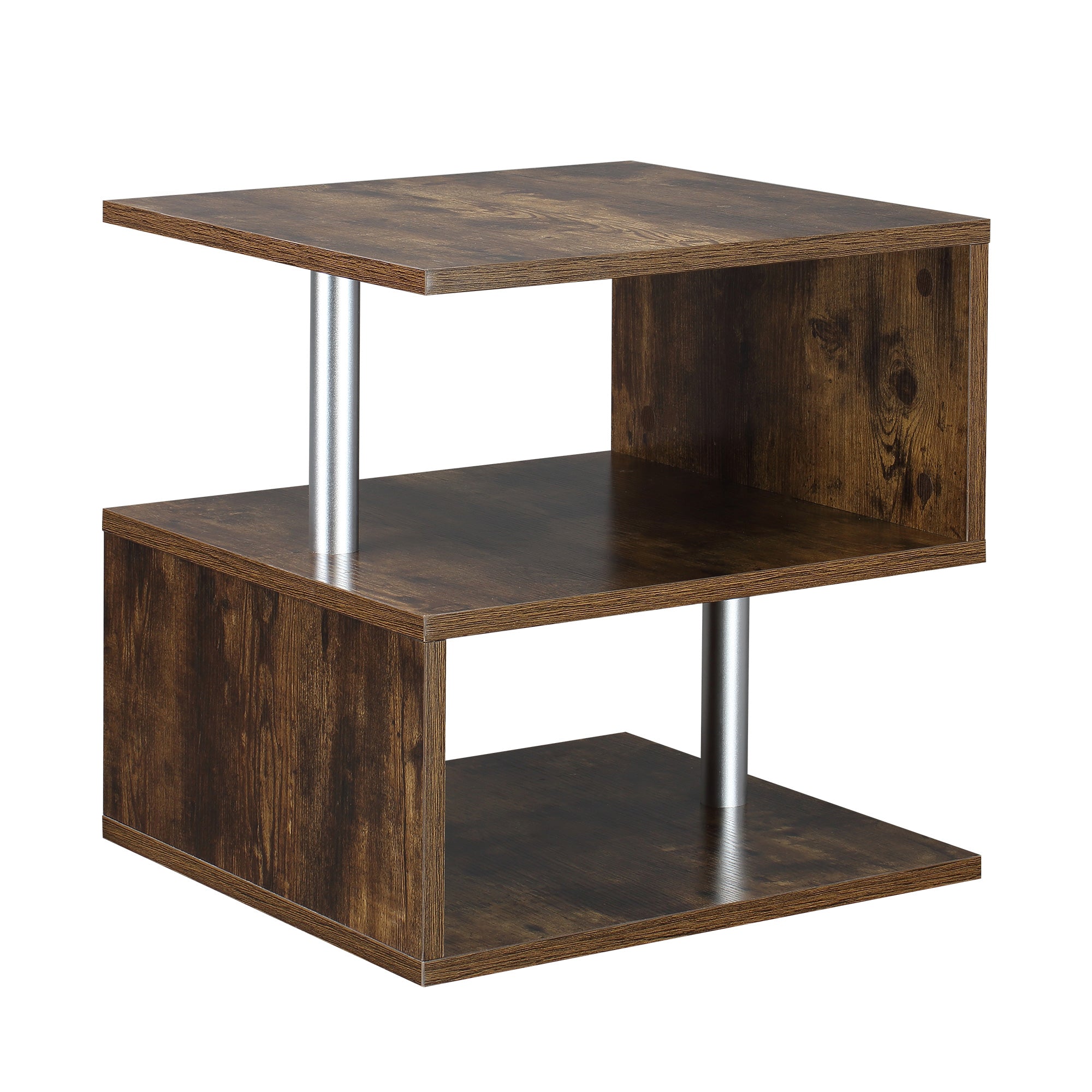 Homcom 20" Modern End Table, Accent Side Table, S Shaped Coffee Table With Storage Shelf And Steel Poles, Rustic Brown Rustic Brown Particle Board
