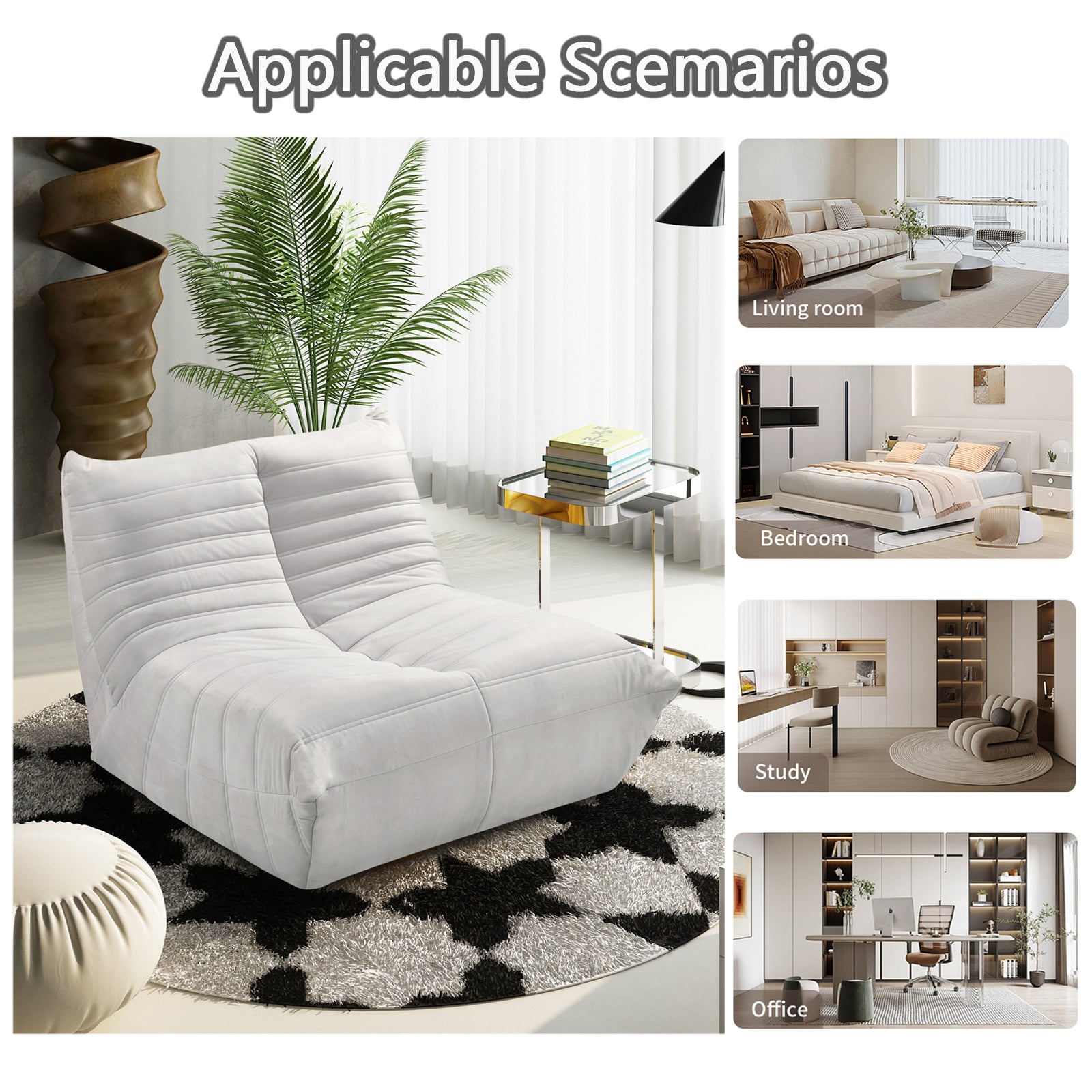 Fireside Chair, Large Bean Bag Chair For Adults, Lazy Floor Sofa For Home, Playing Bean Bag Chair, One Piece High Resillence Sponge, Flannelette Fabric, Light Gray Light Gray Soft Foam Flannelette,Foam