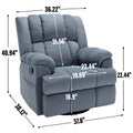 Manual Recliner Chair With Rocker And Swivel In Fabric For Living Room, Blue Blue Polyester Manual Handle Metal Primary Living Space Medium Firm Cushion Back Heavy Duty American Design Pine Pillow