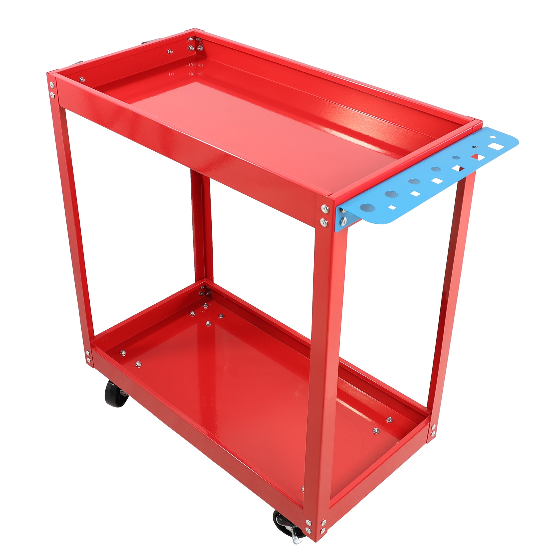 Tool Cart On Wheels, Heavy Duty Steel Utility Cart W Lockable Wheels, 400 Lbs Capacity Industrial Service Cart For Garage, Warehouse, Workshop Two Layer Bright Red Red Abs Steel Q235