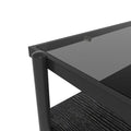 Rectangle Coffee Table With Gray Tempered Glass Top And Black Legs,Modern Table For Living Room Gray Tempered Glass