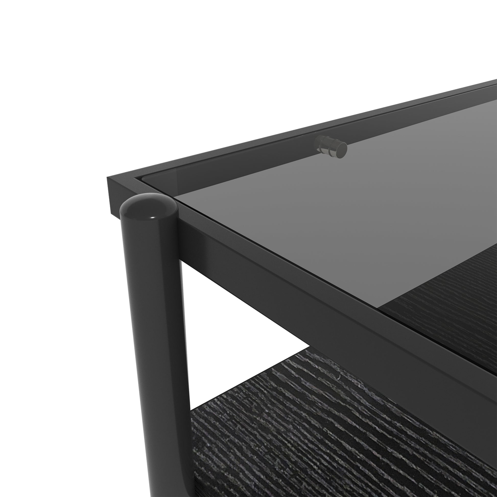 Rectangle Coffee Table With Gray Tempered Glass Top And Black Legs,Modern Table For Living Room Gray Tempered Glass
