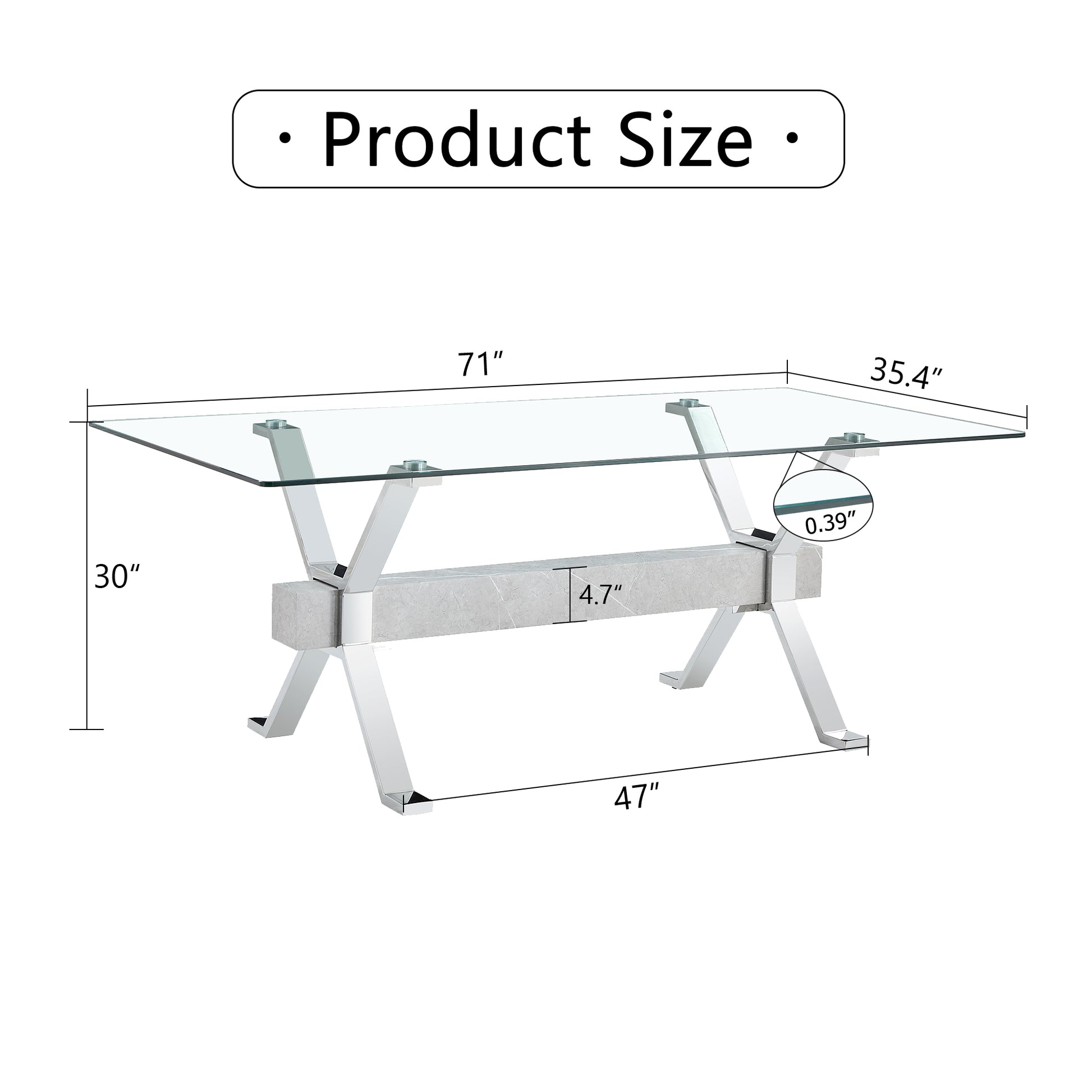 Dining Table. Modern Tempered Glass Dining Table. Large Modern Office Desk With Silver Plated Metal Legs And Mdf Crossbars, Suitable For Both Home And Office Use. Kitchen. 71 ''X35.4''X30 '' 1105 Transparent Glass