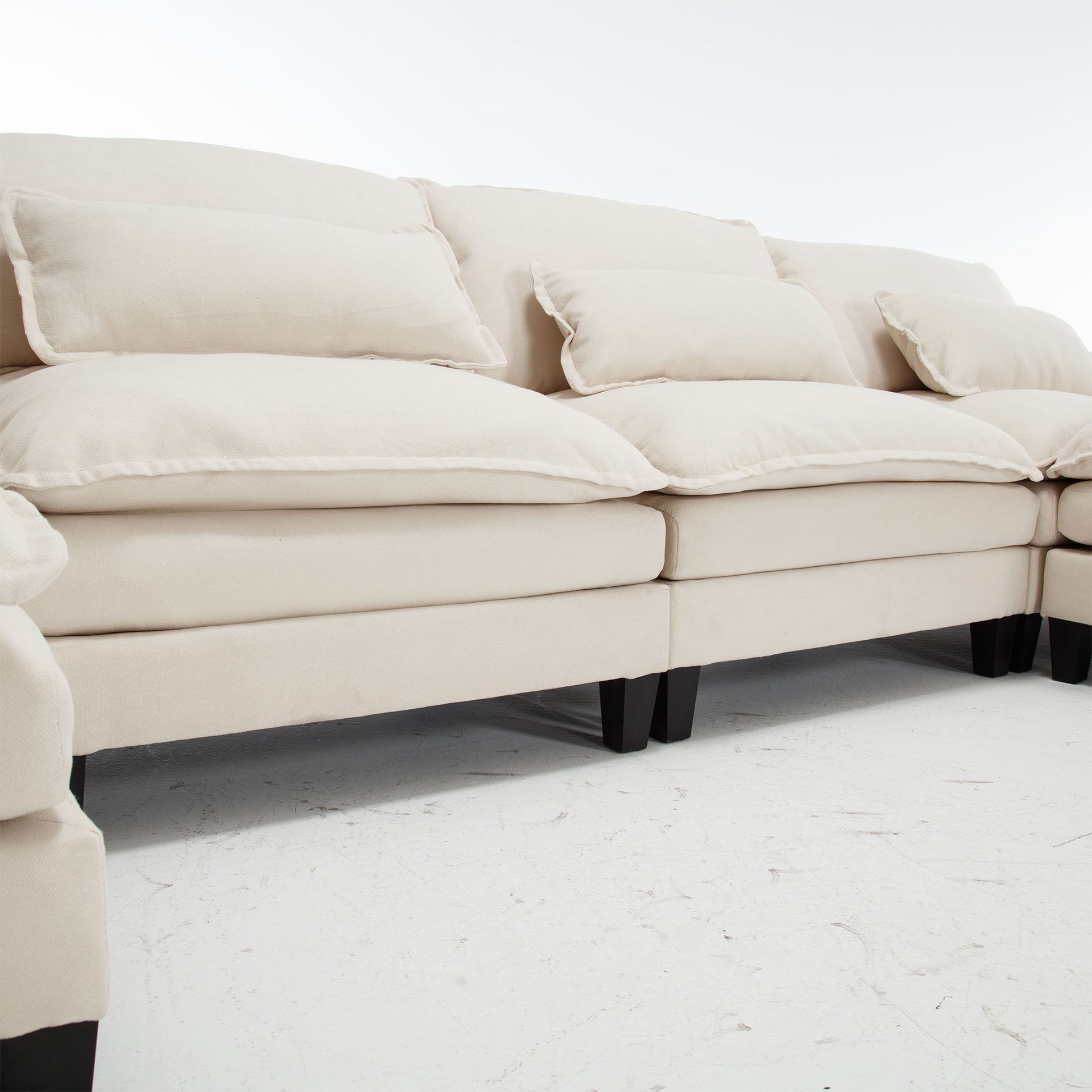 154.8" Oversized Modular Sofaice Velvet Large U Shaped Couch Comfy Upholstered 4 Seat Sofa With 2 Ottoman, 4 Lumbar Pillow, Deep Seat Couch For Living Room Beige Wood Primary Living Space Modern Foam Polyester 6 Seat