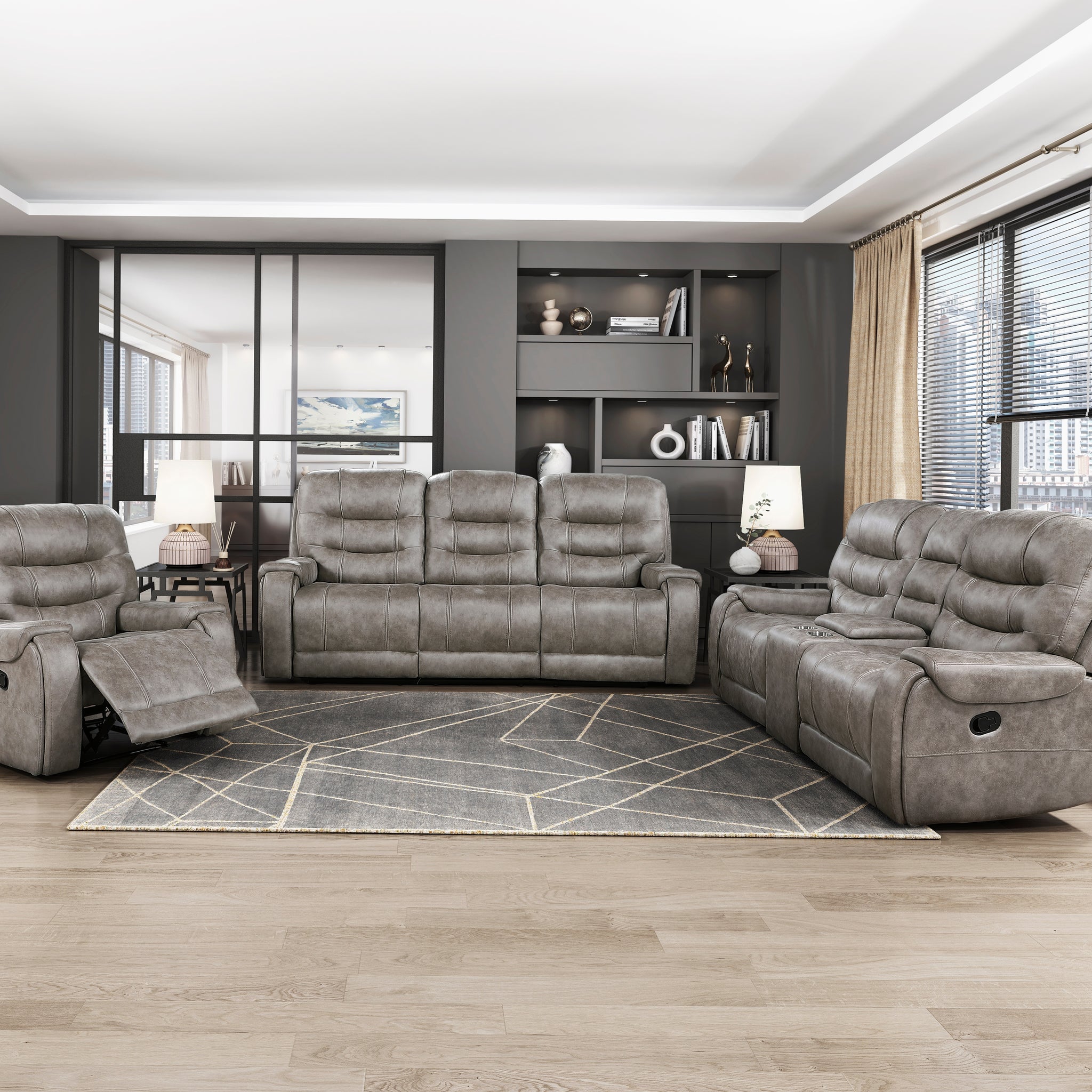 Grayish Brown Modern Reclining Sofa Set 3Pc Sofa Loveseat Chair Plush Seating, Polished Microfiber Upholstery Solid Wood Frame Living Room Furniture Brown Gray Microfiber Wood Primary Living Space Modern Plywood,Solid Wood 6 Seat