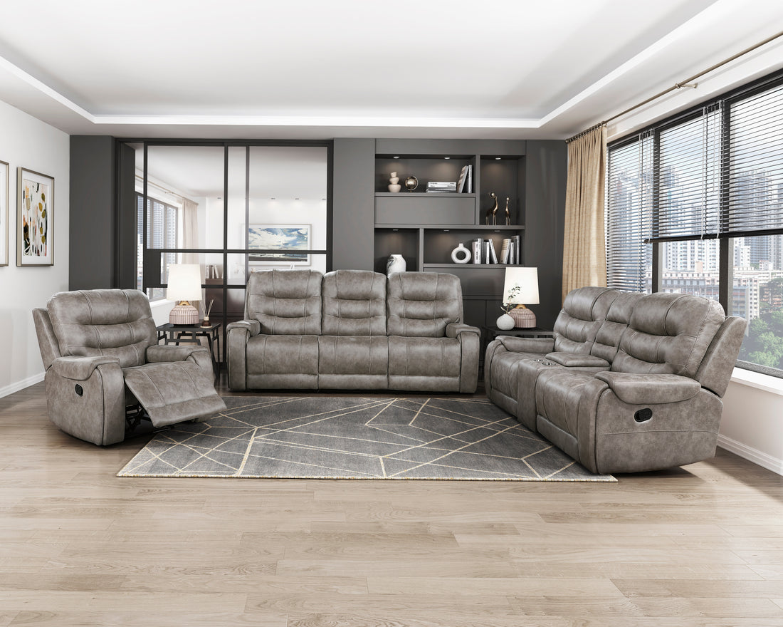 Grayish Brown Modern Reclining Sofa Set 3Pc Sofa Loveseat Chair Plush Seating, Polished Microfiber Upholstery Solid Wood Frame Living Room Furniture Brown Gray Microfiber Wood Primary Living Space Modern Plywood,Solid Wood 6 Seat