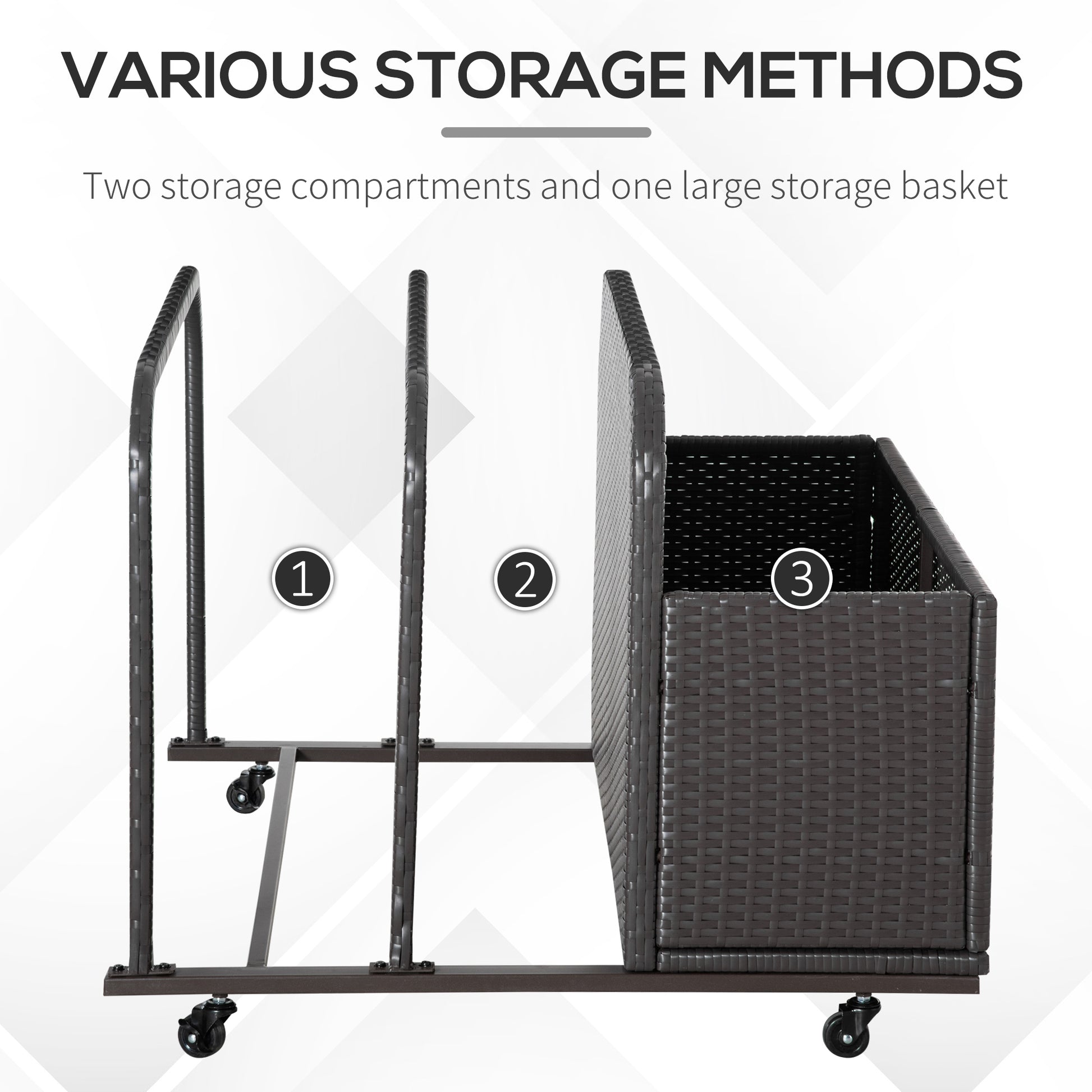 Outsunny Wicker Patio Poolside Float Storage Basket, Pe Rattan Outdoor Pool Caddy With Rolling Wheels For Floaties, Noodles, Life Vests, Beach Balls, Toys, Brown Brown Steel