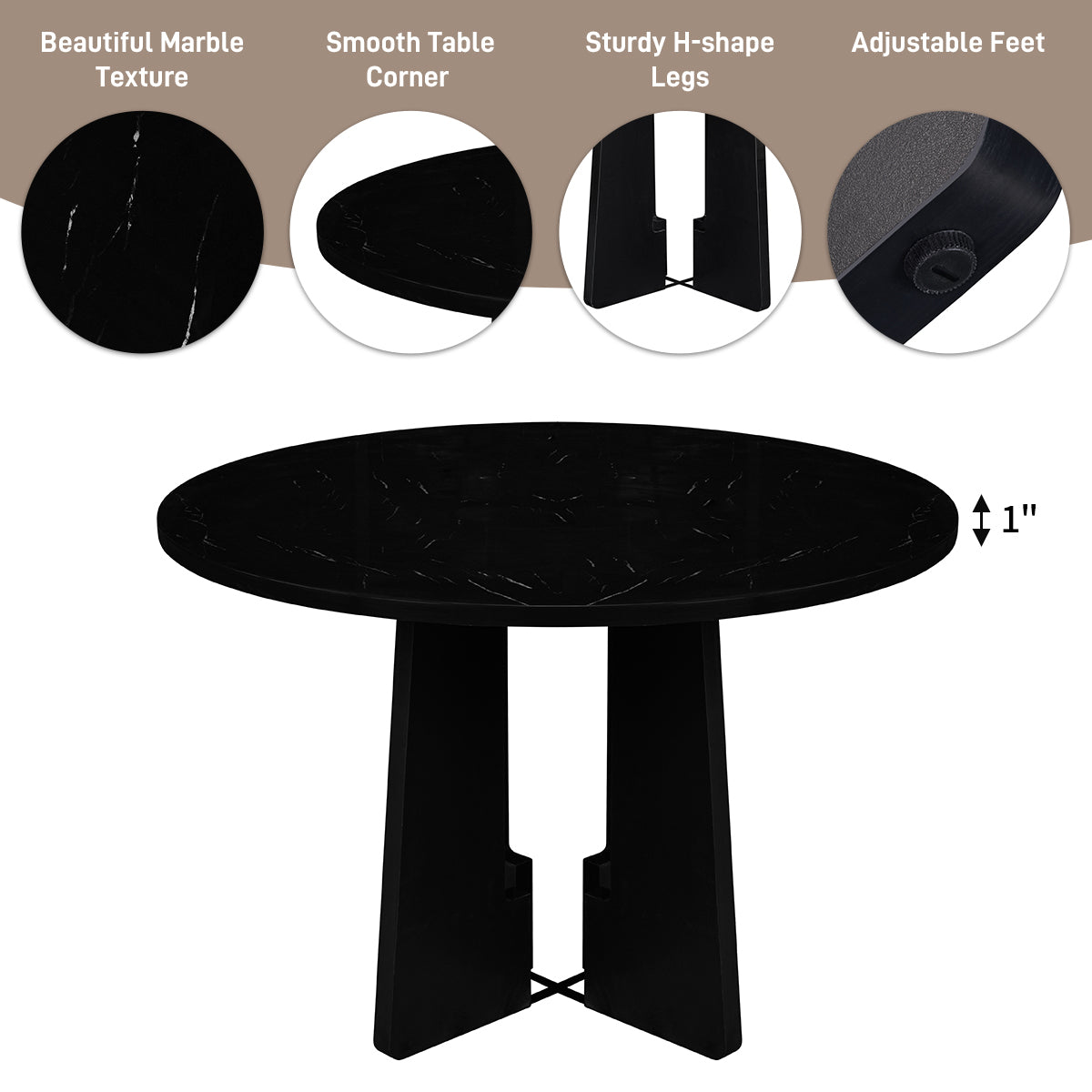 5 Piece Round Dining Table Set, 43 Inch Modern Dining Table And 4 Upholstered Chairs For Dining Room, Kitchen Room, Living Room, Easy Assembly Upholstered Chair Grey Black Dining Room American Design,Farmhouse,Mid Century Modern,Modern Round Round Fabric