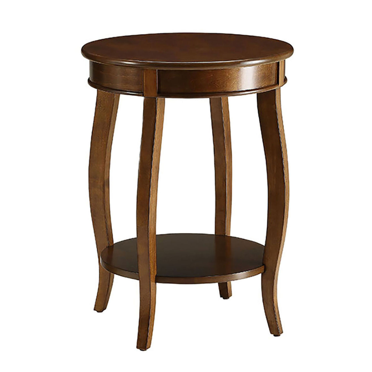 Walnut Round Side Table With Bottom Shelf Walnut Primary Living Space Shelves Round Wood