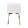 Side Table,Bedside Table With 2 Drawers And Rubber Wood Legs, Mid Century Modern Storage Cabinet For Bedroom Living Room, White White Mdf