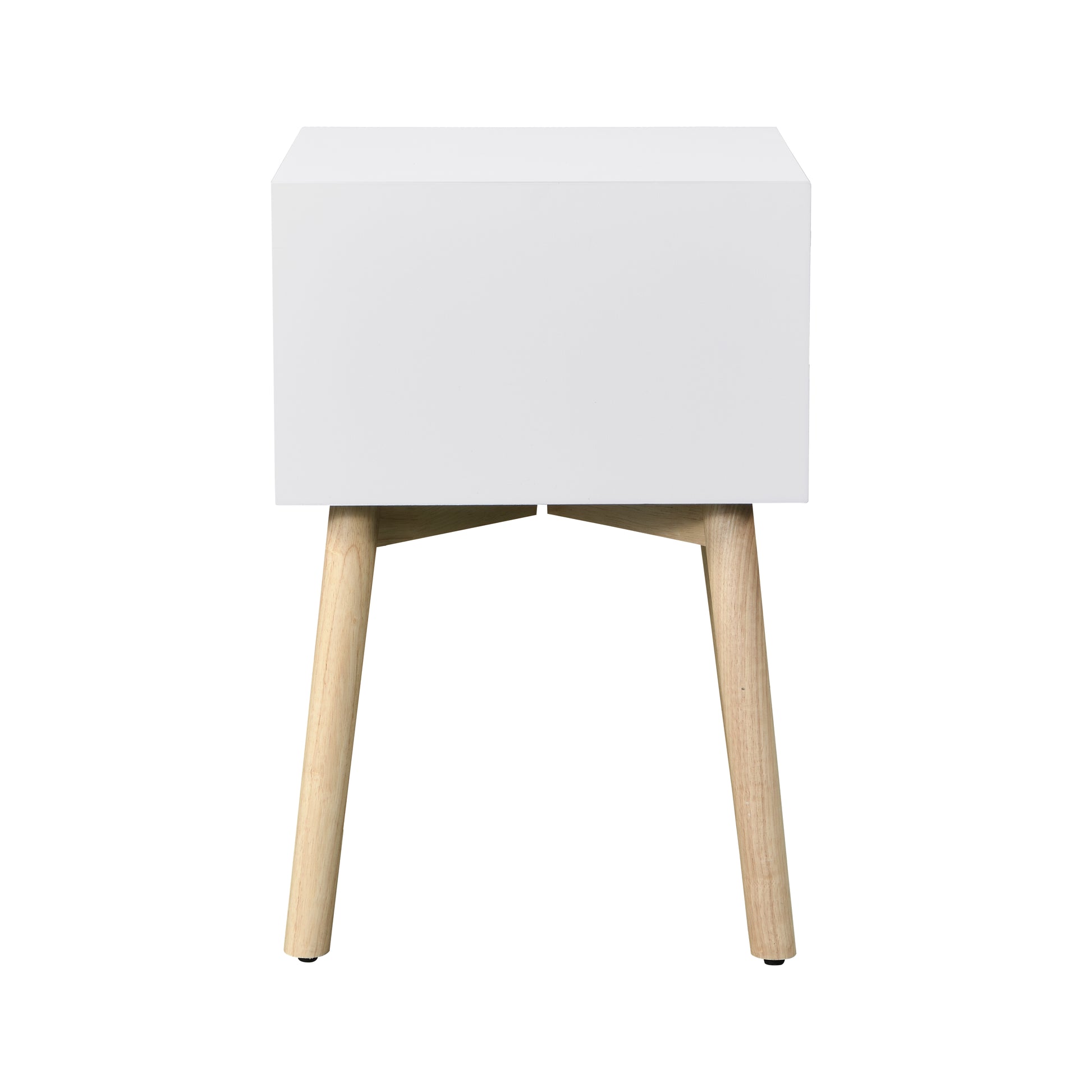 Side Table,Bedside Table With 2 Drawers And Rubber Wood Legs, Mid Century Modern Storage Cabinet For Bedroom Living Room, White White Mdf