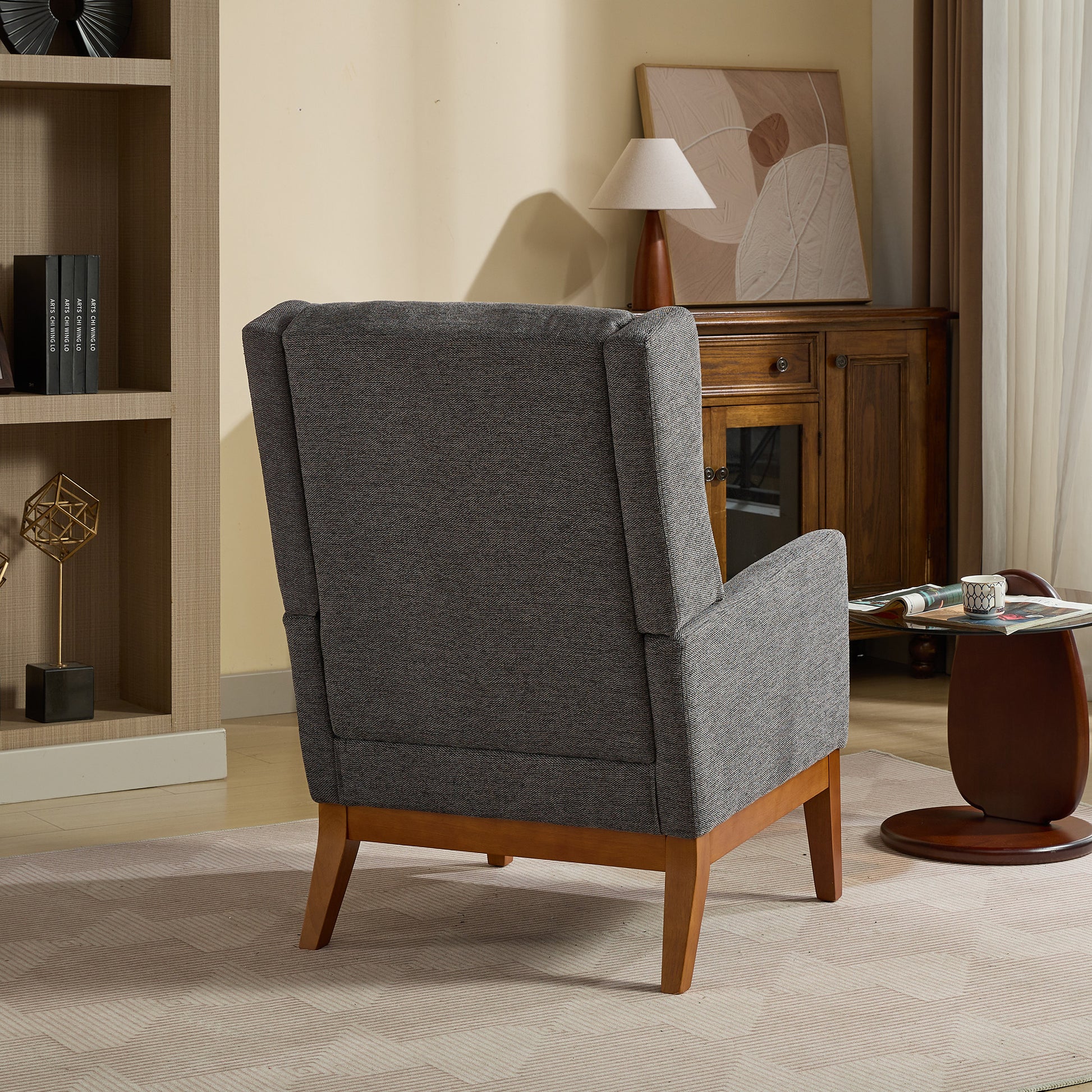 26.18" Wide Modern Accent Chair,Polyester Blend High Back Reading Chair ,Upholstered Armchair Club Chair,Single Sofa With Wood Legs For Living Room,Bedroom,Reading Room,Office,Charcoal Charcoal Foam