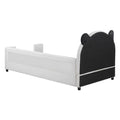 Twin Size Upholstered Daybed With Bear Shaped Headboard, Hydraulic System Andmesh Fence, White White Velvet