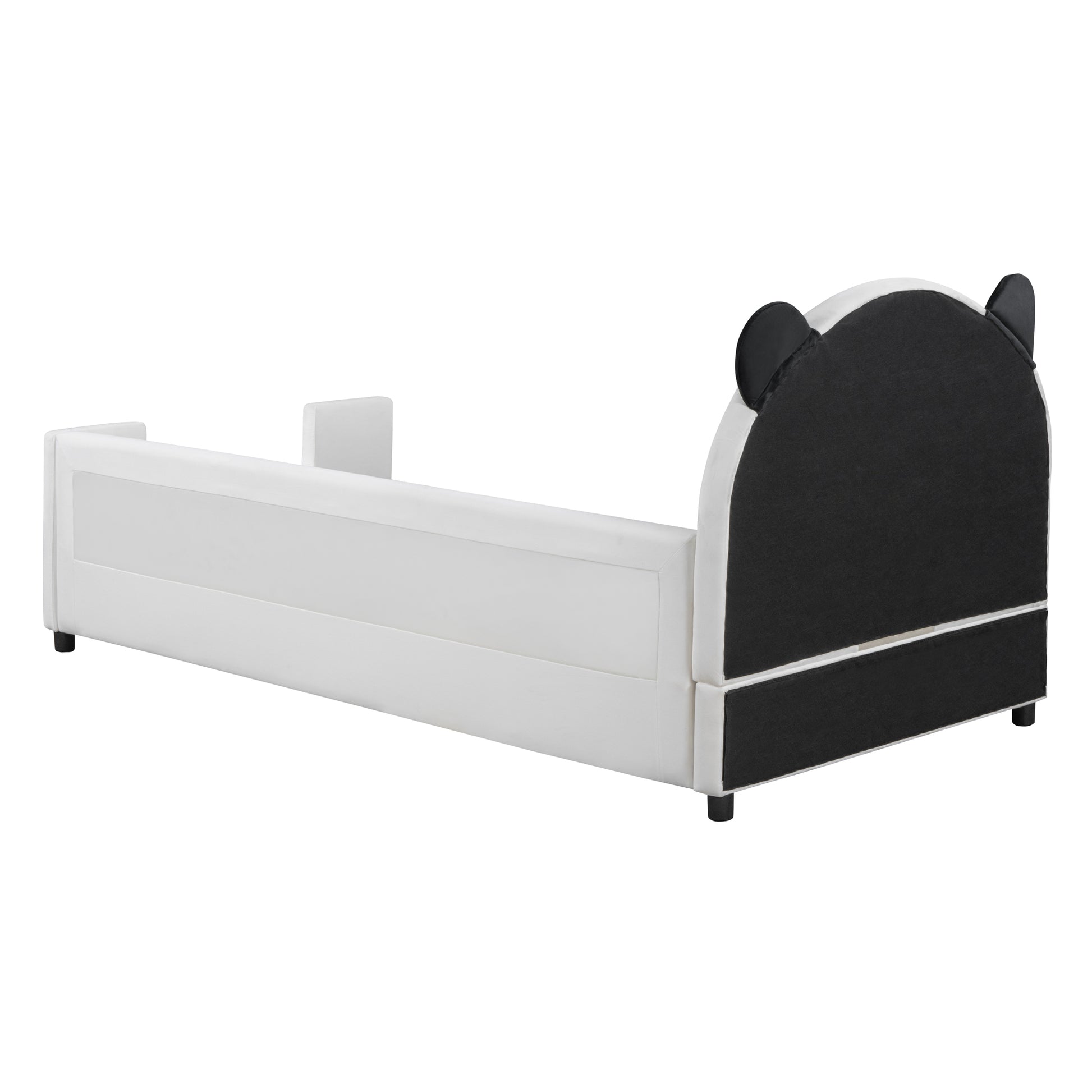 Twin Size Upholstered Daybed With Bear Shaped Headboard, Hydraulic System Andmesh Fence, White White Velvet