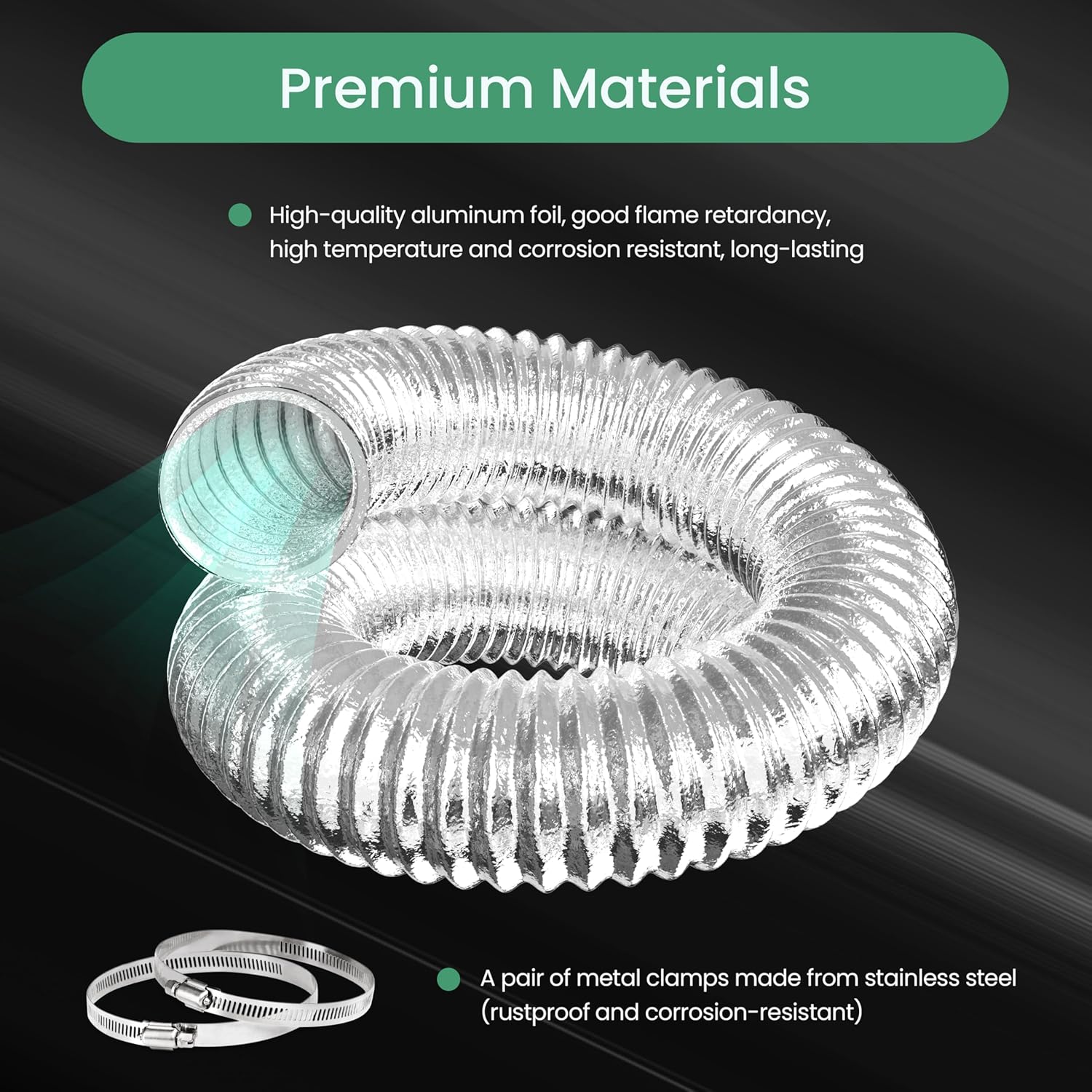 Dryer Vent Hose, Flexible 12 Inch Aluminum Ducting, Heavy Duty Three Layer Protection, 25 Feet Long For Heating Cooling Ventilation And Exhaust, 12" X 25', Silver Silver Pvc