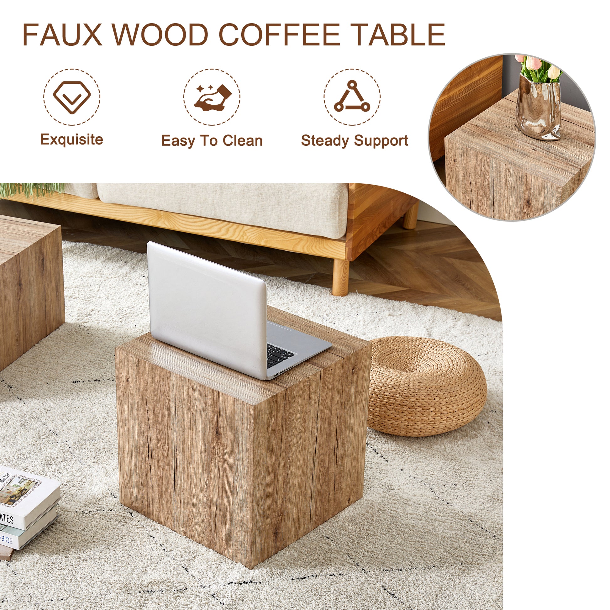 Elevate Your Living Space With This Modern Mdf Coffee Table That Showcases Smooth, Light Wood Color Texture Patterns. It Is Characterized By Stylish Design. Wood Mdf