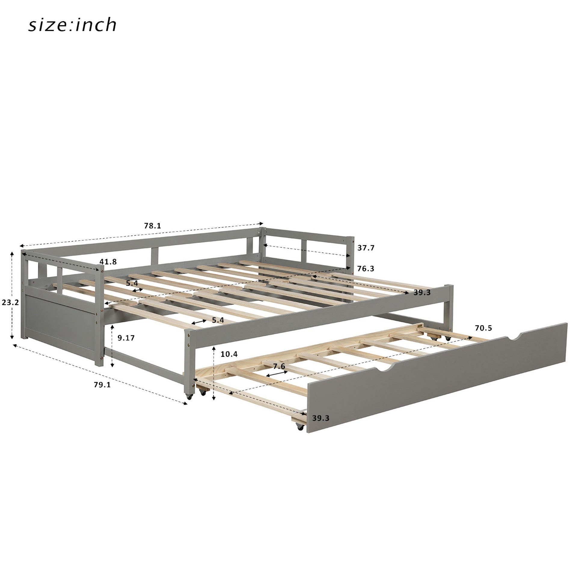 Extending Daybed With Trundle, Wooden Daybed With Trundle, Gray Twin Gray Solid Wood