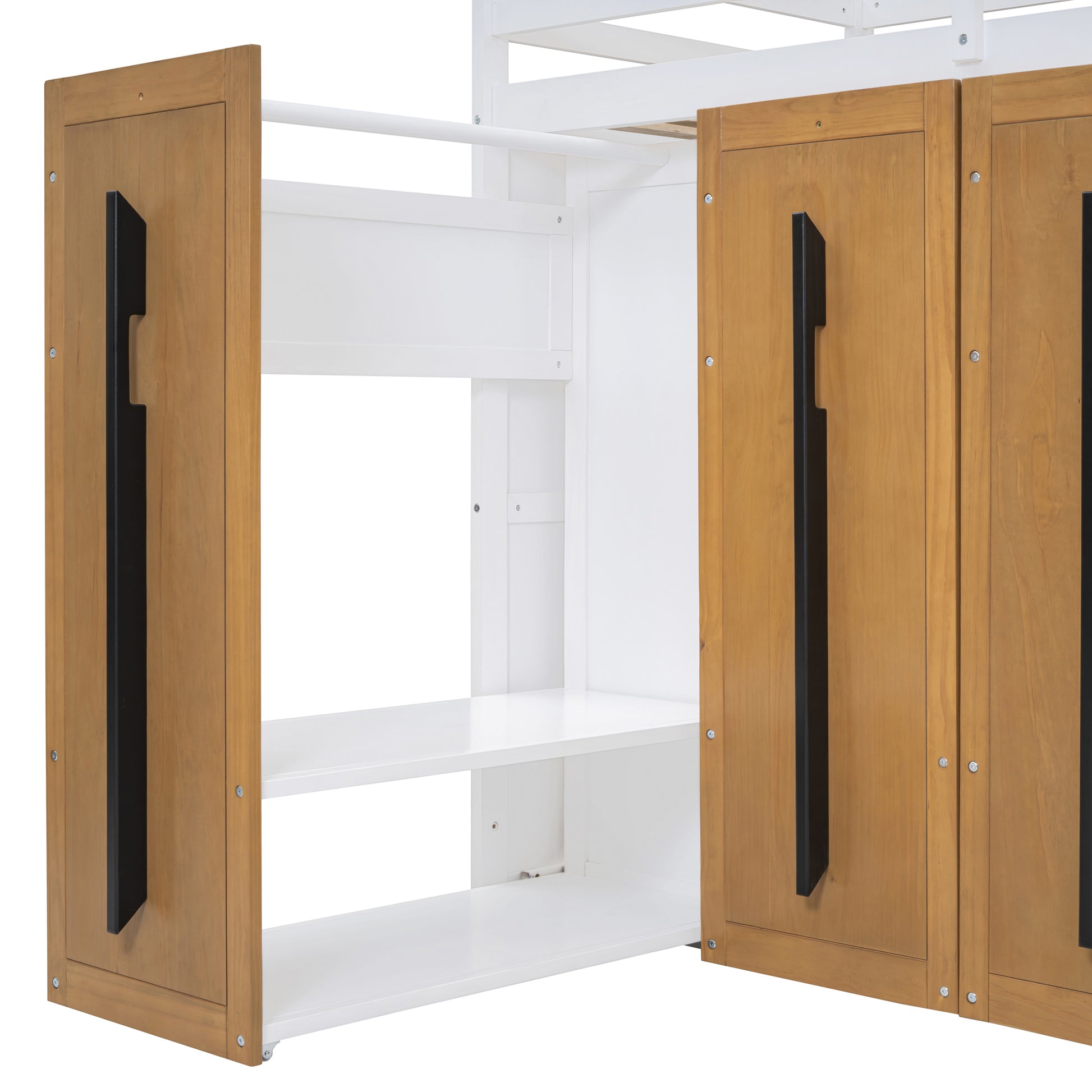 Modern Loft Bed With Two Tone Storage Stairs And Pull Out Wardrobes, White Twin White Solid Wood Mdf