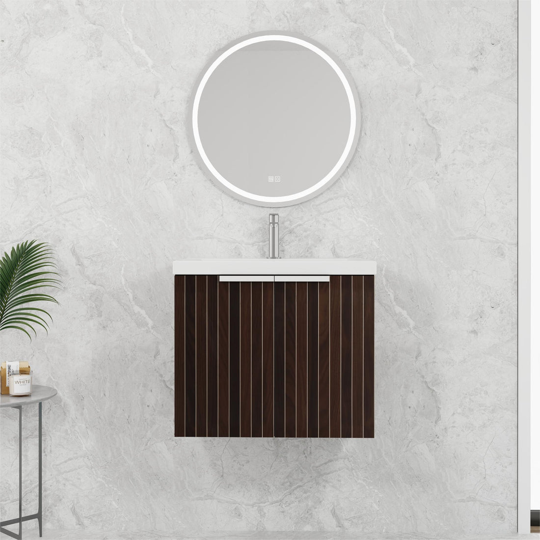 24 Inch Bathroom Cabinet With Resin Sink,Soft Close Doors,Float Mounting Design, For Small Bathroom Silver Brown Stripe Bathroom Modern Plywood Plywood