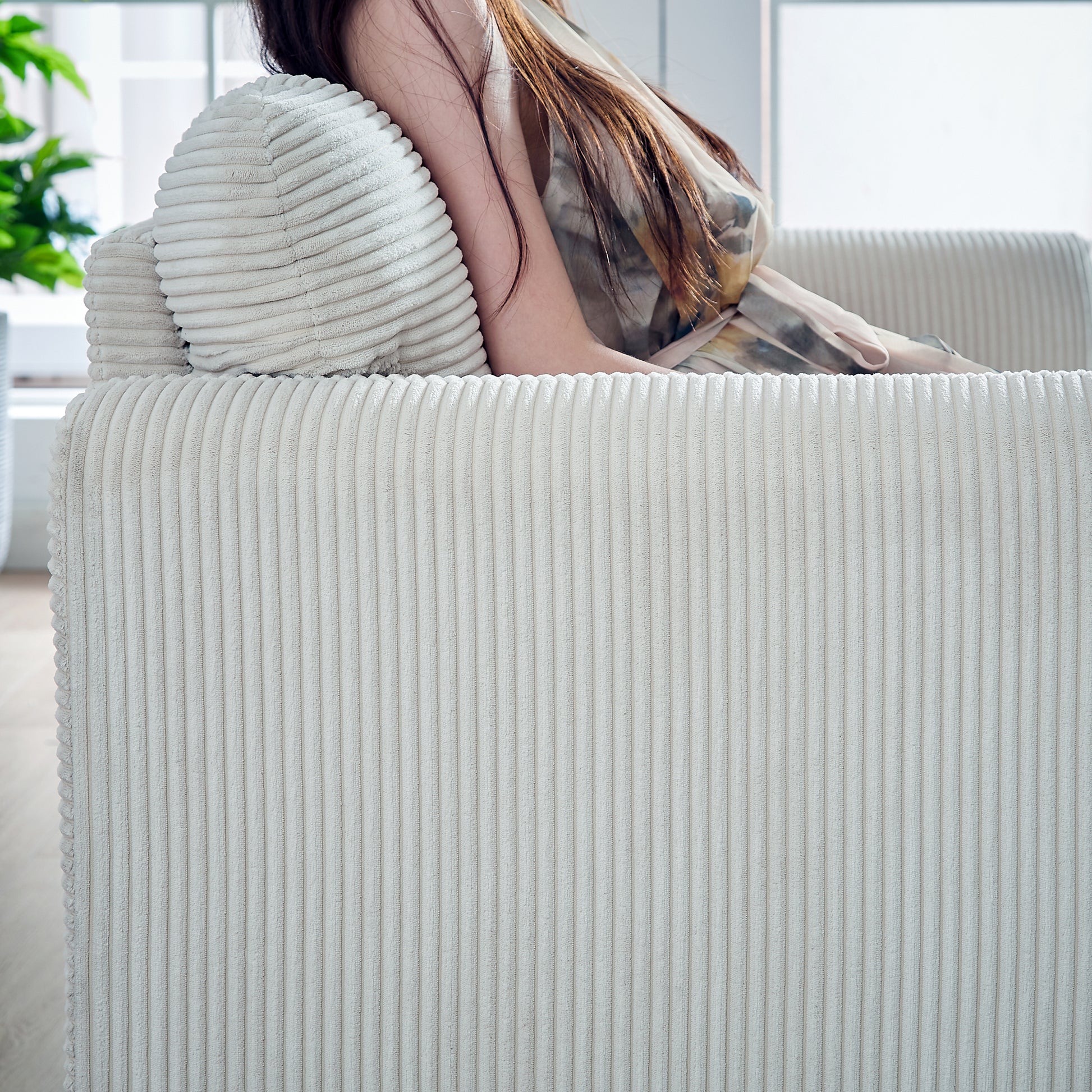 33"Corduroy Fabric Single Sofa, Modern Lounge Chairs Single Sofa With Support Pillow, For Apartment, Office, Living Room & Bedroom Beige Foam Corduroy 1 Seat
