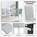 Table And Chair Set, Modern Dining Table, Tempered Glass Tabletop And Silver Colored Leg Table, Soft And Comfortable Dining Chair, Perfect For Dinner, Meetings, Home And Office Decor Gray Seats 4 Glass