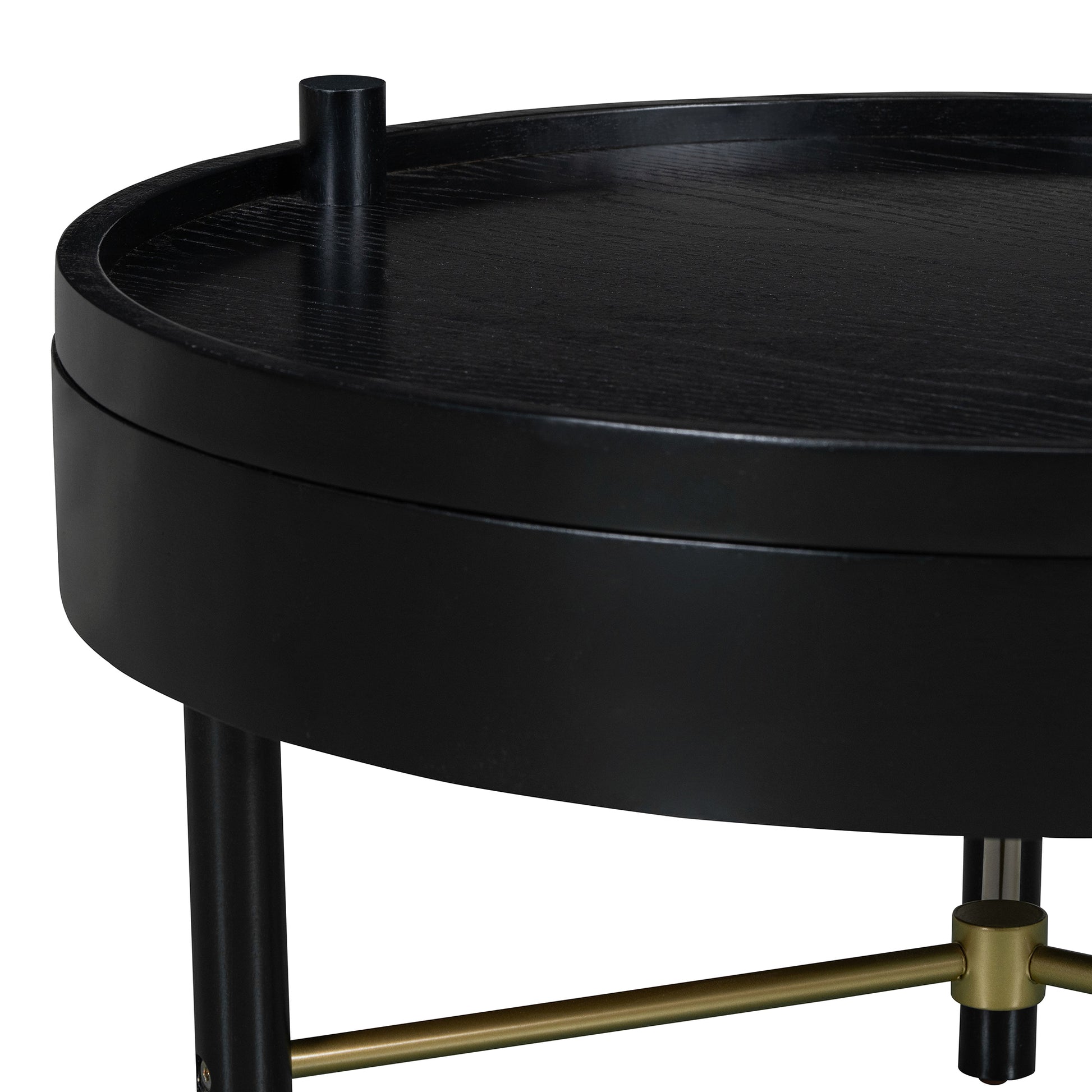 Modern Round Wood Rotating Tray Coffee Table With Storage & Metal Legs In Black Black Metal,Rubber Wood