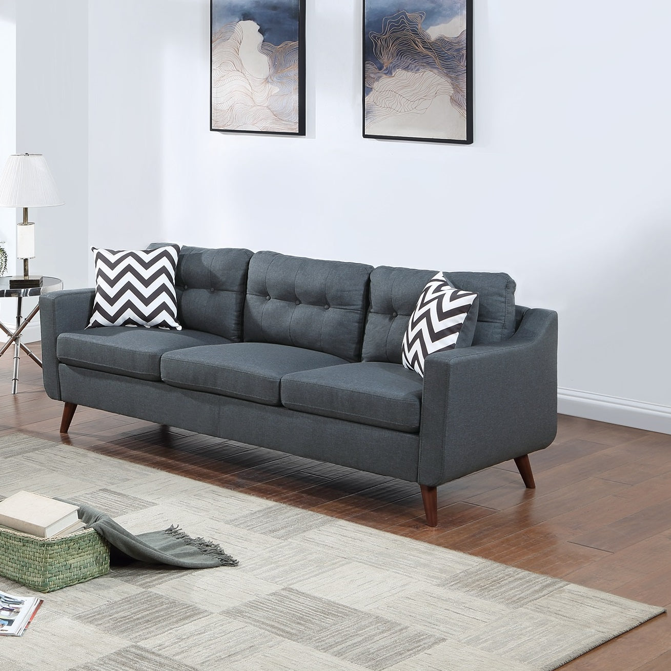 Modern Cozy Sofa Loveseat W Pillows 2Pc Sofa Set Blue Gray Polyfiber Couch Tufted Cushions Living Room Blue Gray Primary Living Space Firm Tufted Back Contemporary,Modern Pine Square Arms Linen Blend,Pine,Plywood 5 Seat