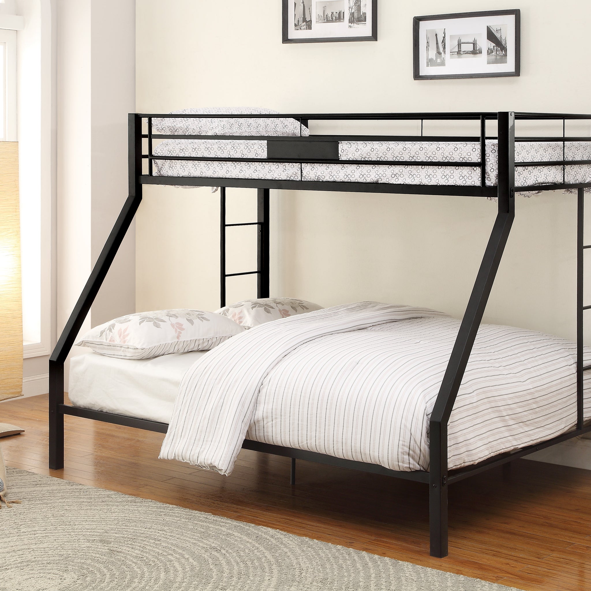 Limbra Sandy Black Finish Twin Xl Queen Bunk Bed Black Metal