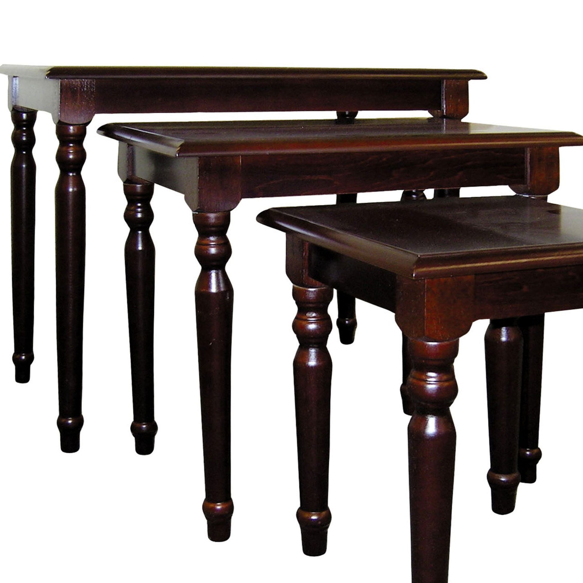 3 Piece Wooden Nesting Table Set, Dark Cherry Finish Cherry Wood