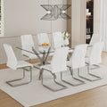 Table And Chair Set.Large Minimalist Rectangular Glass Dining Table For 6 8 With 0.39