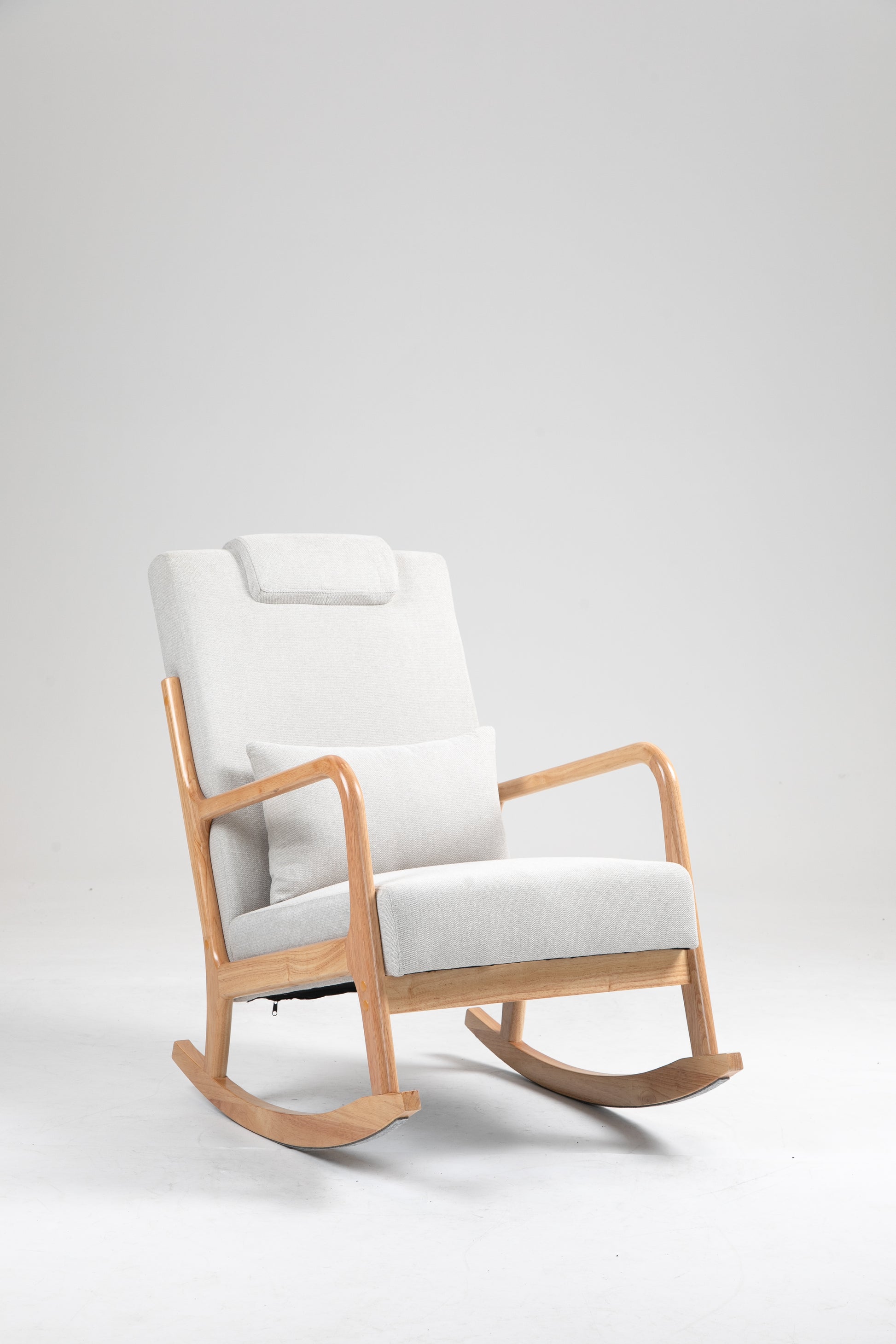 Rocking Chair Upholstered Fabric Rocking Armchair Indoor With High Backrest Glider Chairs And Lumbar Pillow For Living Room Beige Linen