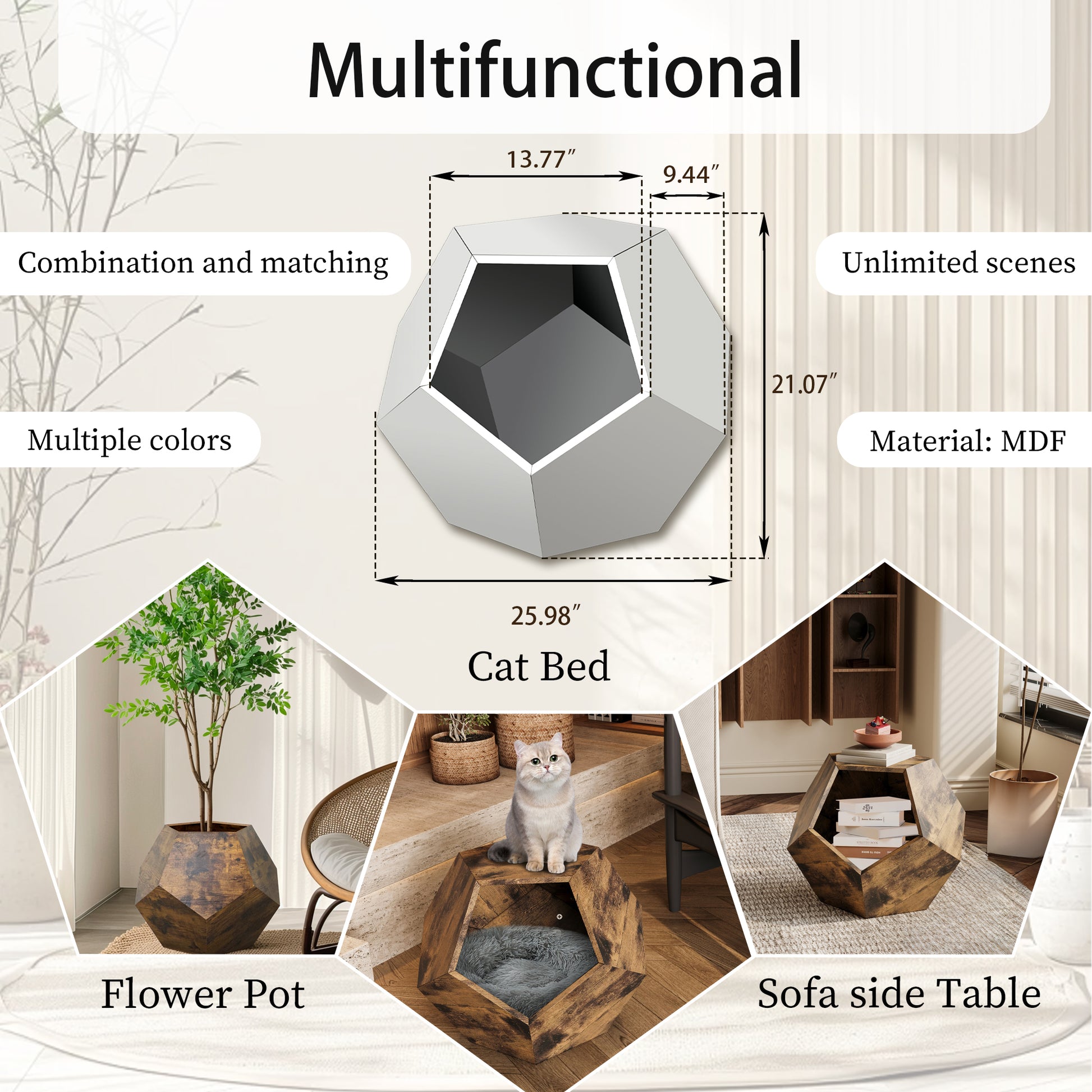 25.98'' Shaped Modern Pet Furniture Cat Kennel Side Table Mdf Multi Purpose Furniture Antique Wood Color Antique Brown Mdf