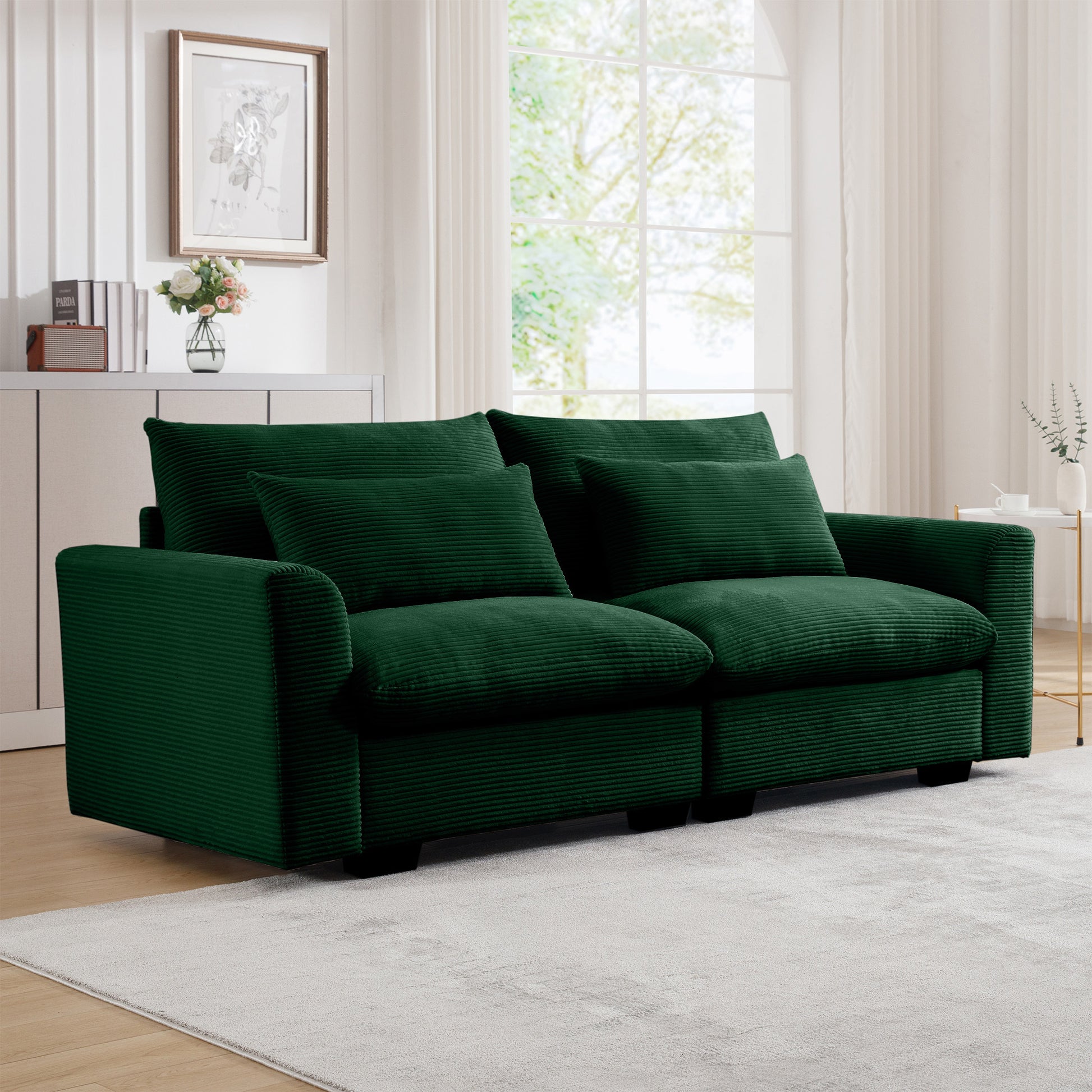 Modern Sofa 2 Seater Corduroy Fabric Sofa With Armrests For Apartment Living Room, Green Green Corduroy 2 Seat