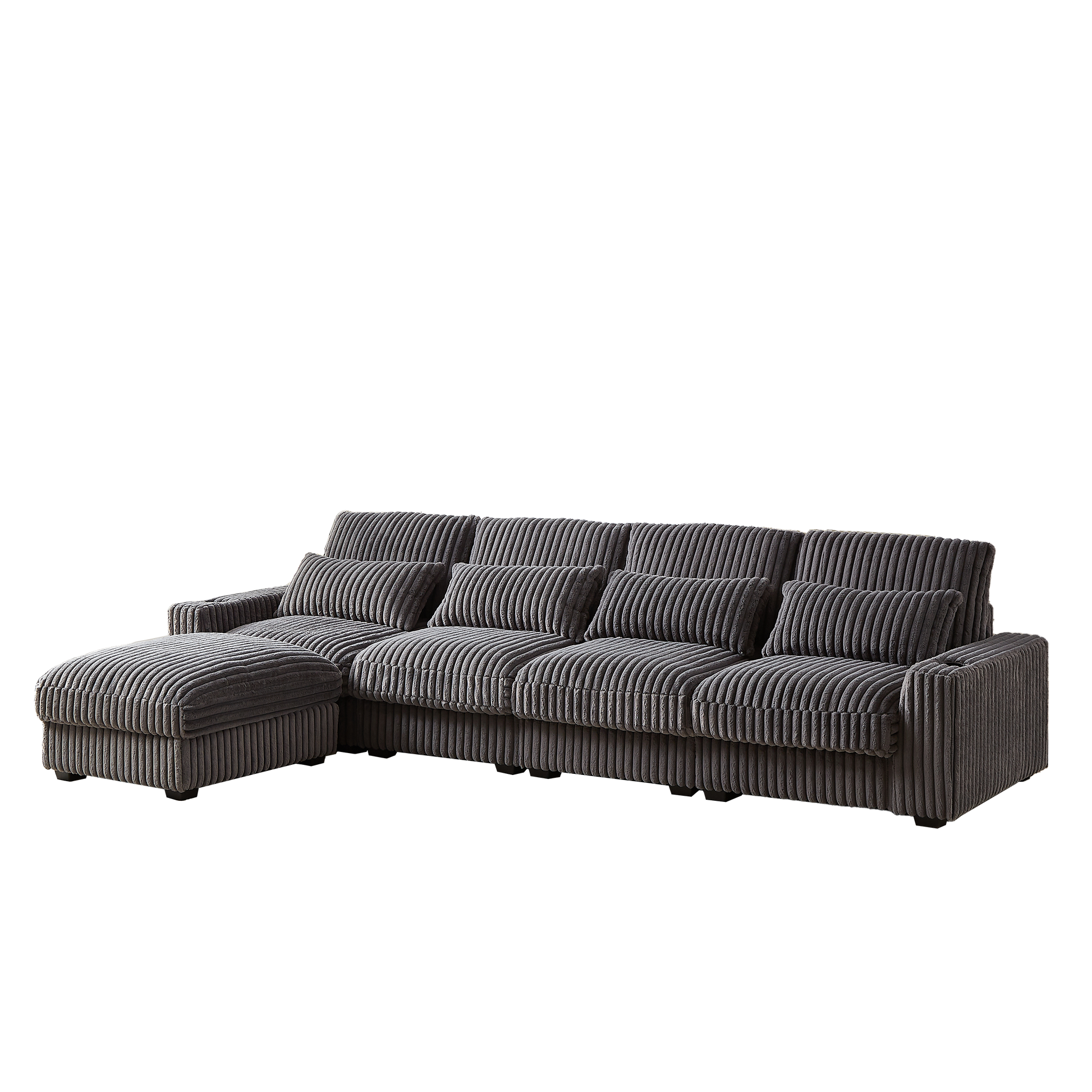 128 Inch Corduroy With Cup Holder Super Large L Shaped Sofa, Movable Footrest, Four Waist Pillows And Four Back Cushion, With Usb Port And T Pyce Port Grey Corduroy 4 Seat