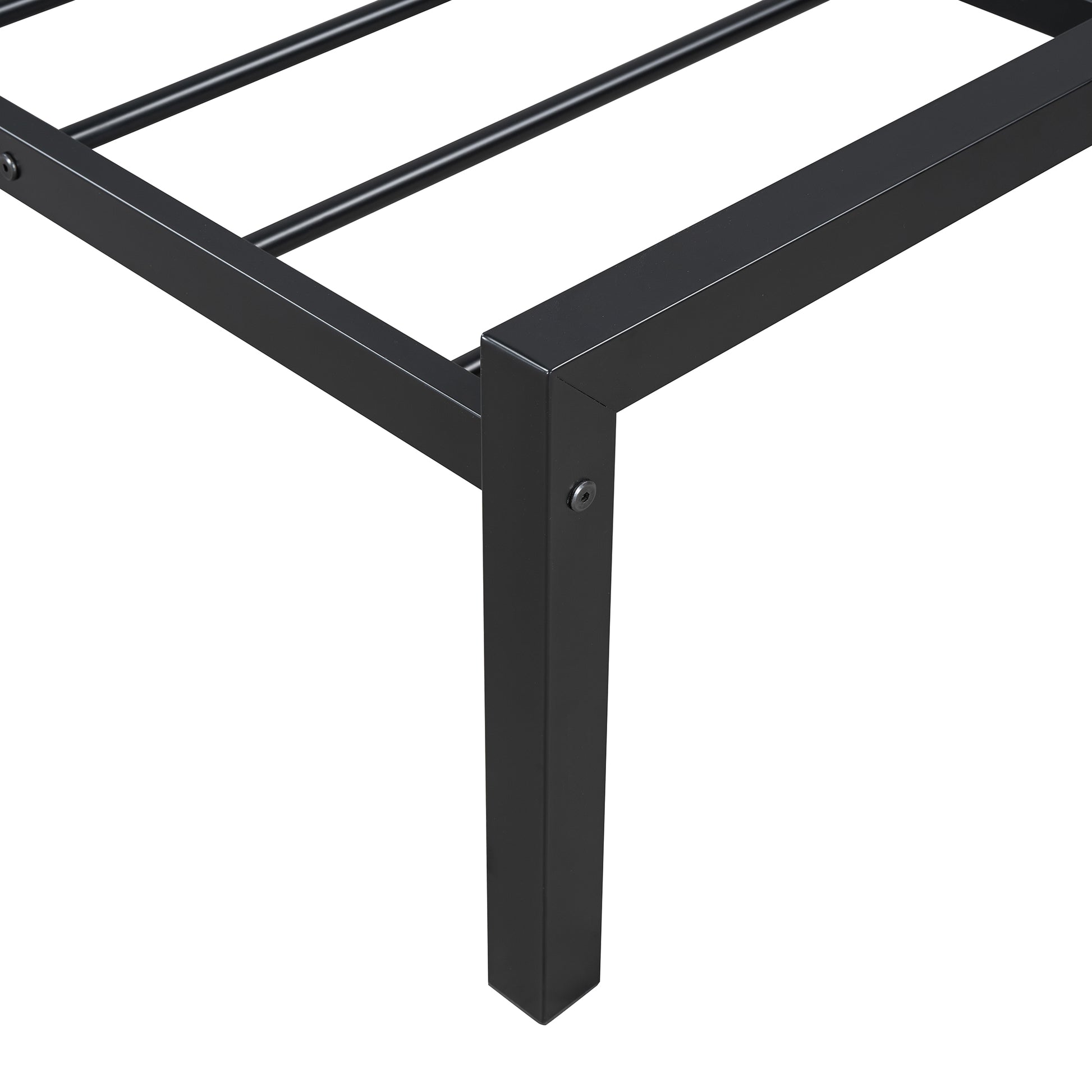 Twin Size Metal Platform Bed With Twin Size Trundle,House Shaped Headboard Design, Black Twin Black Metal