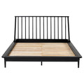 Mid Century Modern Solid Wood Queen Platform Bed Frame With Spindle Headboard Black Black Pine