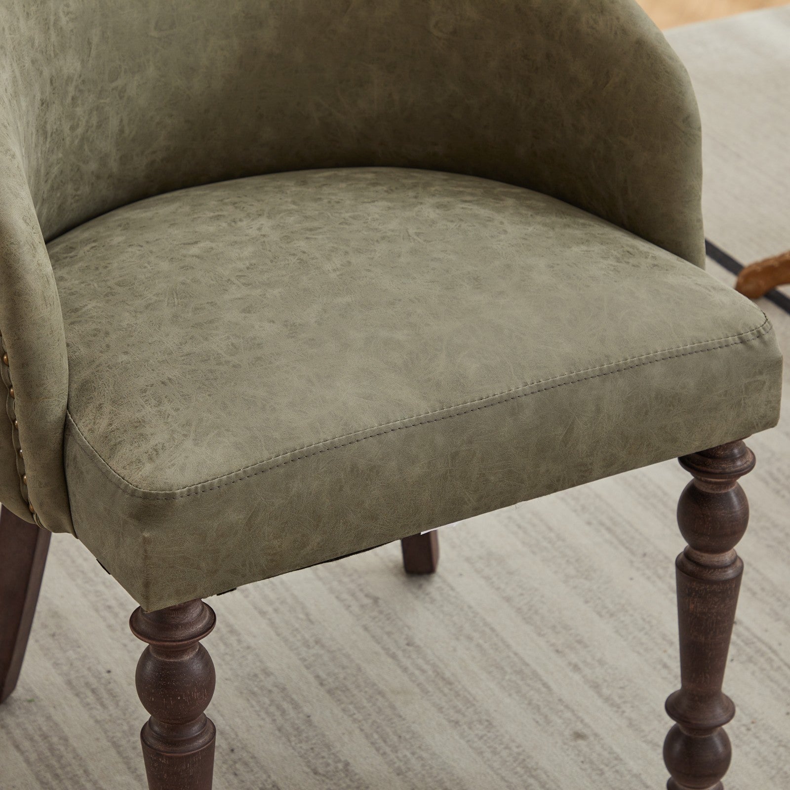 Hand Pulled Buckle Decoration Pu Dining Chair,Accent Leisure Chair, Mid Century Modern Arm Chair With Solid Wood Armrests And Legs, 1 Seat Cushioned Sofa For Living Room Bedroom,Olive Green Color Olive Green Primary Living Space American Design