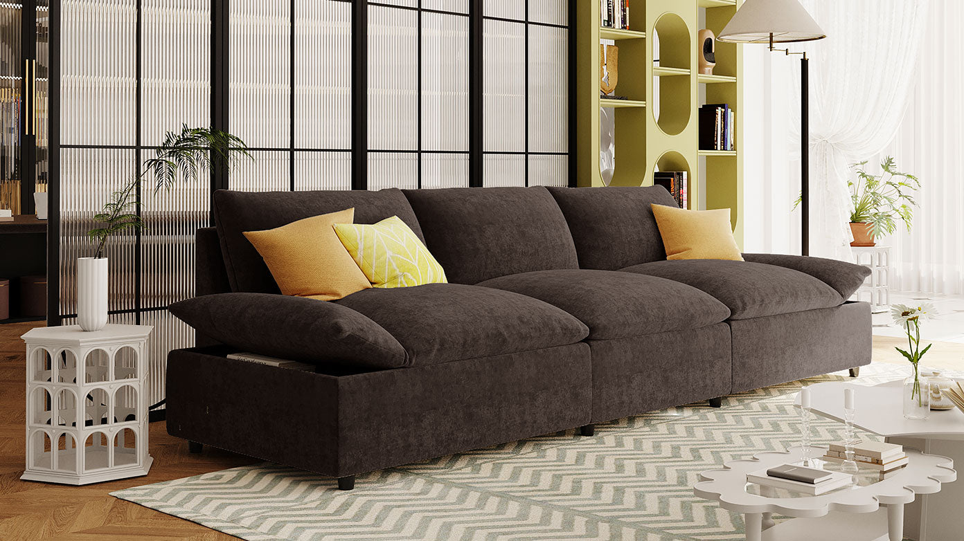 119.5'' 3 Seater Sofa With 2 Storage Unitsfor Living Room, Office, Apartment Gray Polyester 3 Seat
