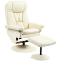 Homcom Swivel Recliner With Ottoman, Pu Leather Reclining Chair With Ottoman, Upholstered Recliner And Footrest With Wrapped Base For Living Room, Bedroom And Home Office, Cream White Cream White Faux Leather