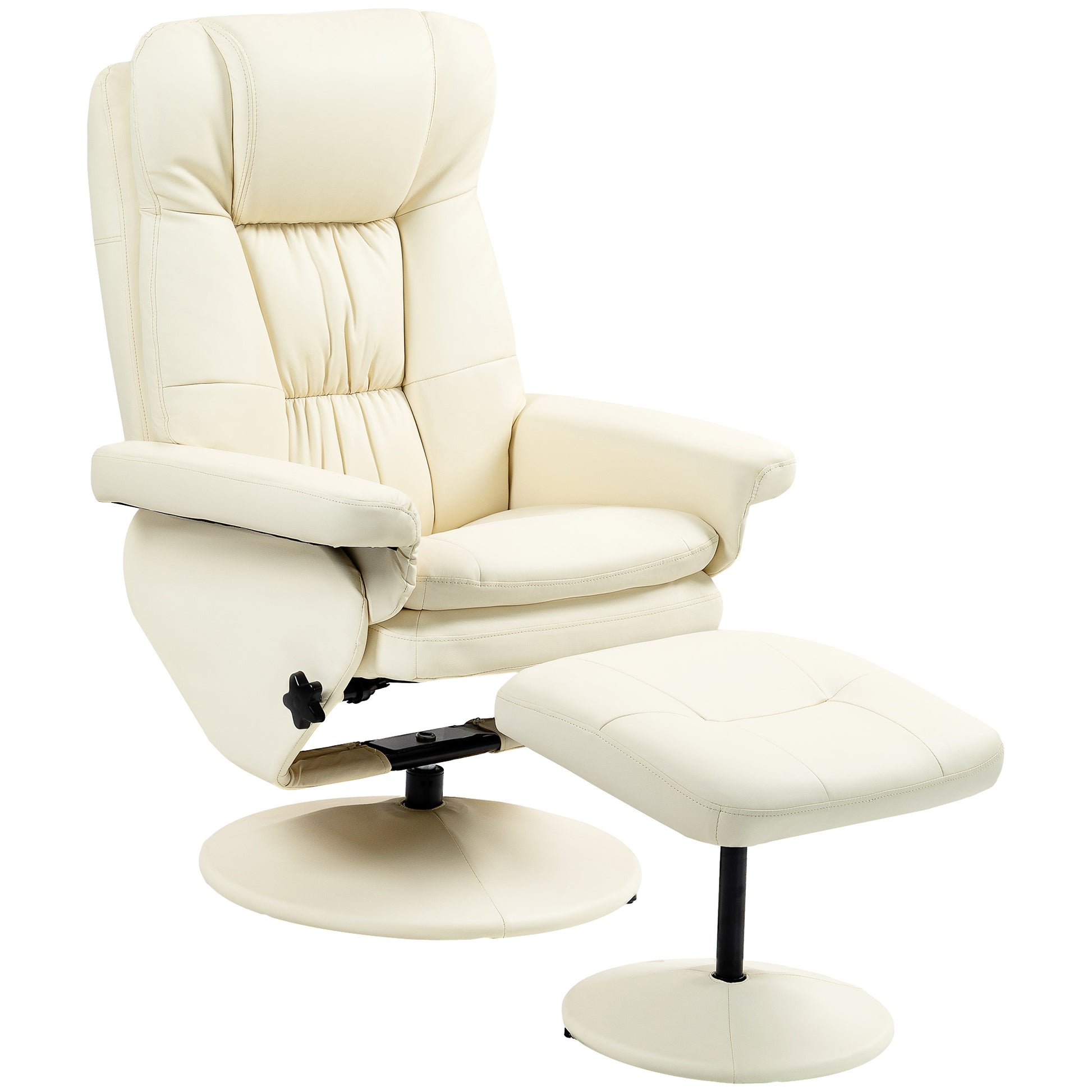 Homcom Swivel Recliner With Ottoman, Pu Leather Reclining Chair With Ottoman, Upholstered Recliner And Footrest With Wrapped Base For Living Room, Bedroom And Home Office, Cream White Cream White Faux Leather
