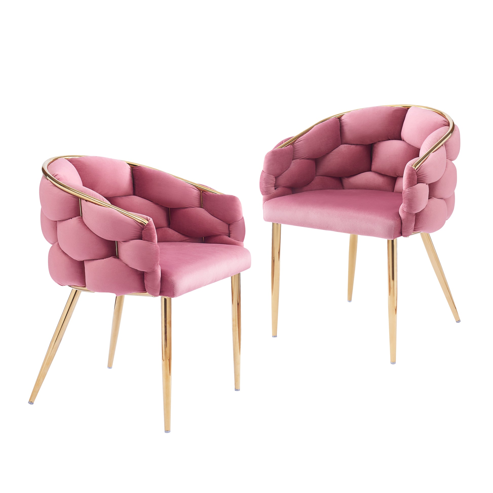 Set Of 2 Luxury Handmade Accent Chair With Gold Legs, Modern Velvet Armchair For Living Room And Bedroom Pink Foam Velvet